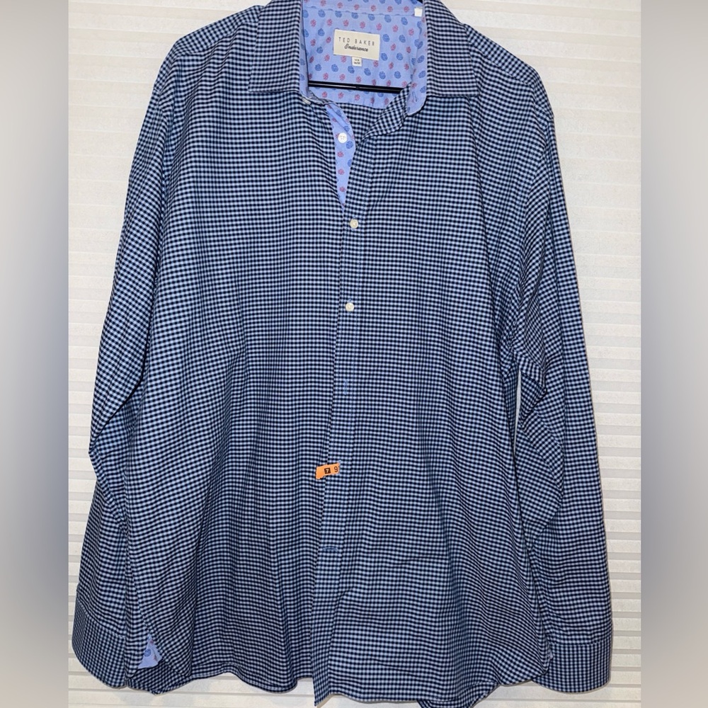 Ted Baker Navy Checkered Button Down Shirt